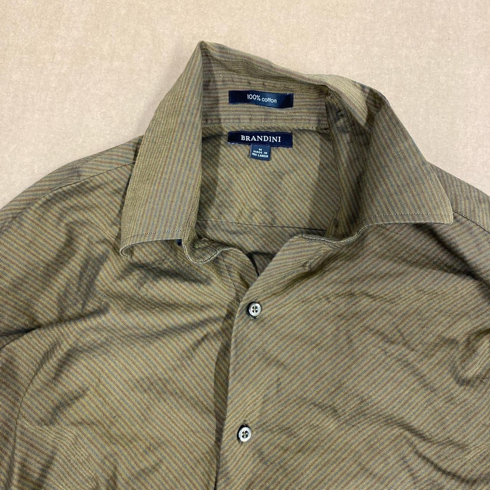 Brandini Mens Long Sleeve Button Down Shirt Brown Coffee Cotton Size M